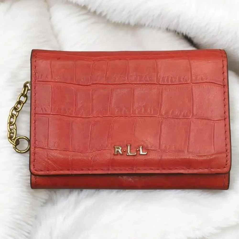 Lauren Ralph Lauren Wallet Card Holder Red Croc Snap Close Wallet Change Purse
